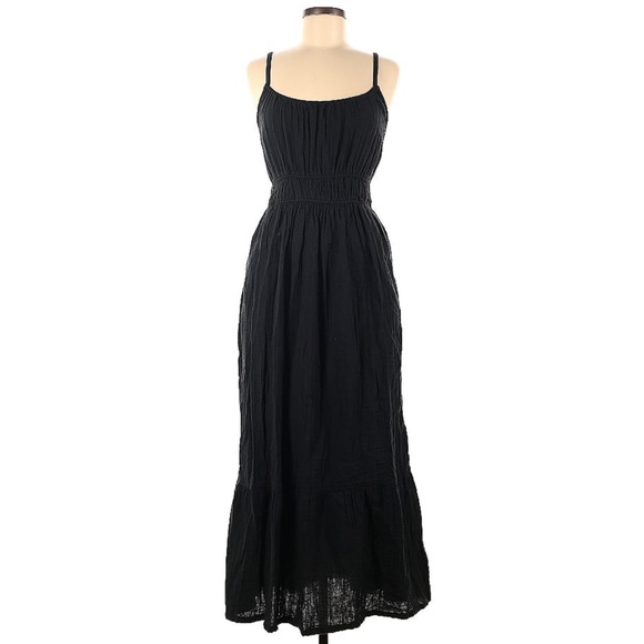 Pact Coastal Double Gauze 100% Organic Cotton Black Cami Maxi Dress with Pockets - Picture 2 of 10
